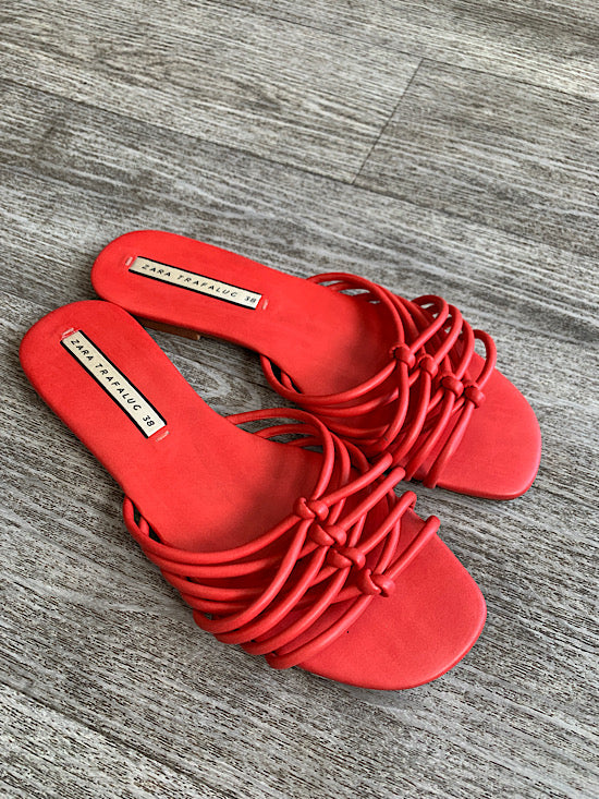 Zara Red Spaghetti Strap Sandals UK5