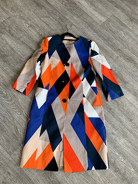 Anne Klein Orange, Blue & Beige Abstract Print Overcoat UK8-10