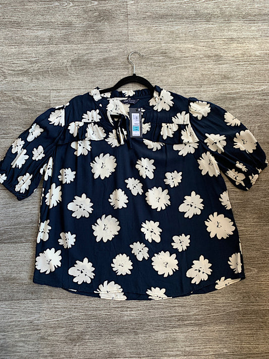 M & S Collection Navy & Ivory Floral Sheer Top UK14