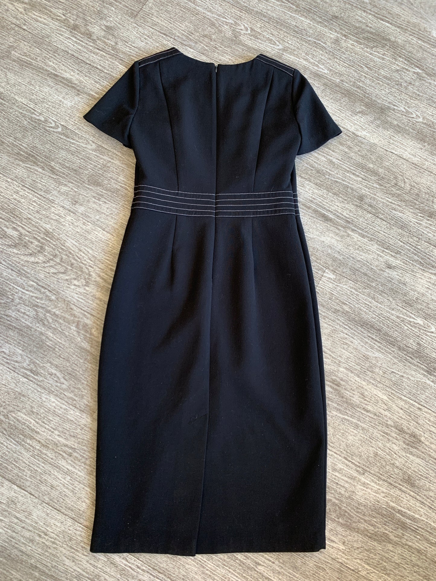 M & S Collections Black Midi Dress With White Stitch Detail UK10