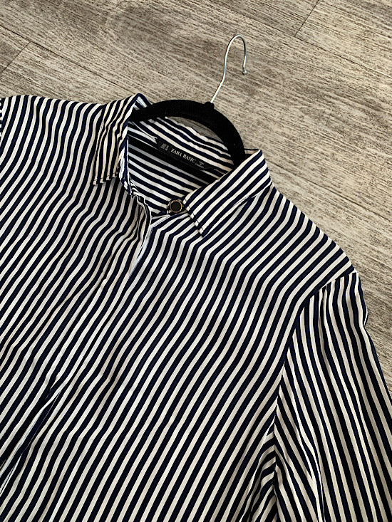 Zara Navy & White Stripe Shirt UK M