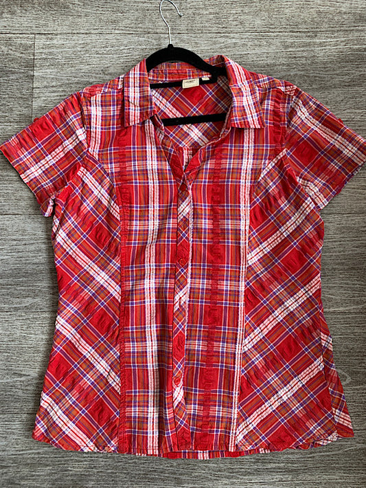 Cotton Traders Red Checked Short Sleeve Shirt UK12