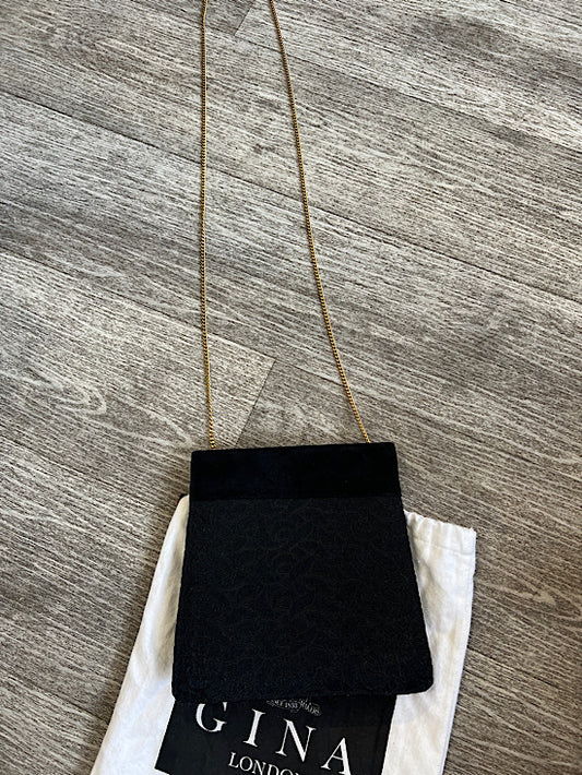 Gina London Black Clutch With Gold Chain