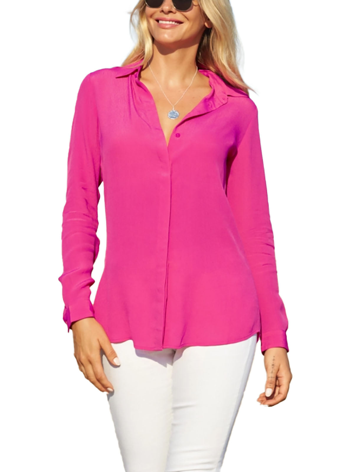 Pink Button Front Blouse