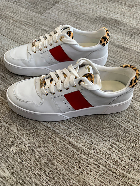 Dune White Red Stripe Trainers With Animal Print Detail UK7