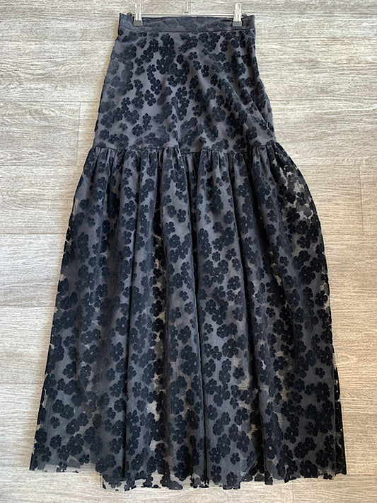 Zara Black Sheer Skirt With Velvet Floral Detail UK S