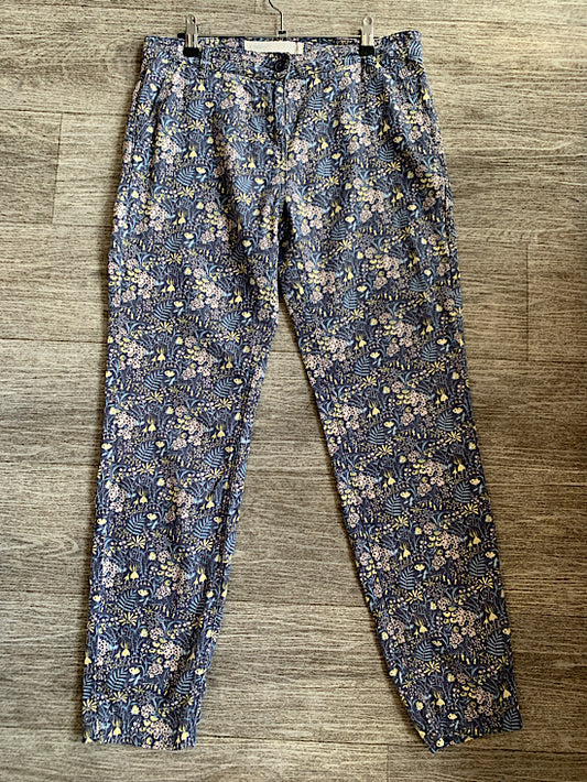 Chino Blue Floral Linen Blend Trousers UK10