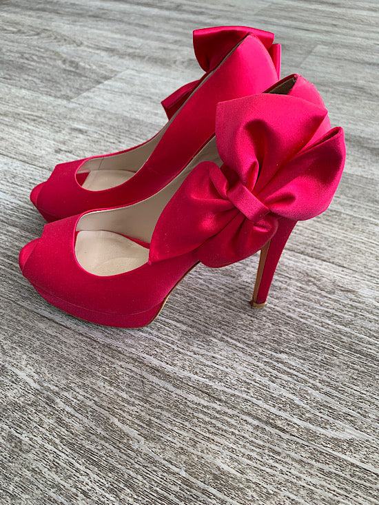 Karen Millen Hot Pink Bow Detail Peep Toe Heels UK6