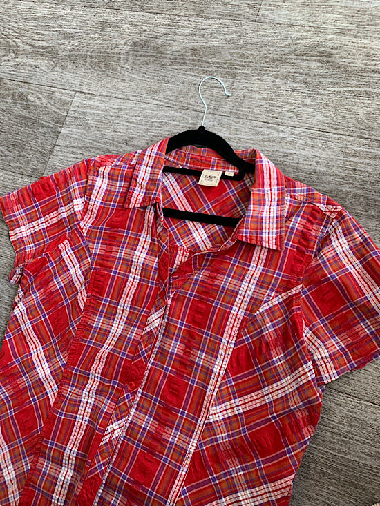 Cotton Traders Red Checked Short Sleeve Shirt UK12