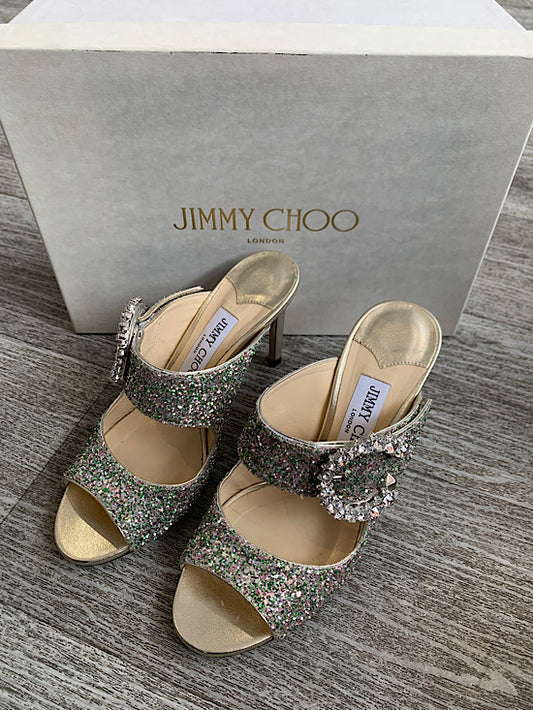 Jimmy Choo Saf Glitter Embellished Sandals UK5