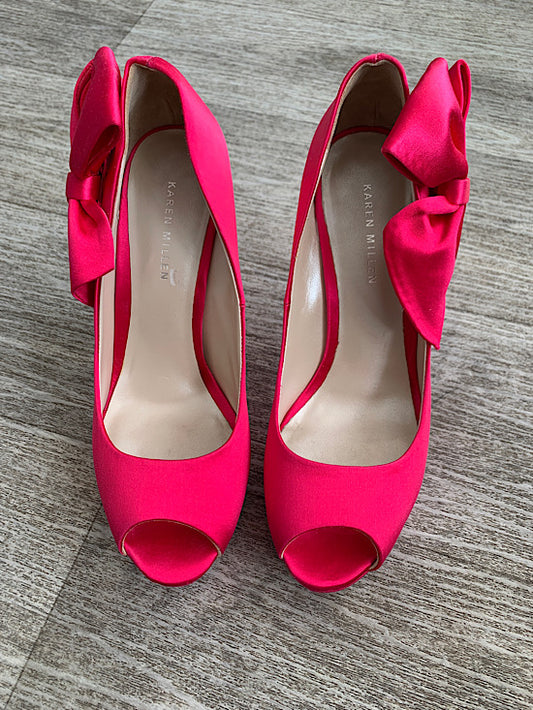 Karen Millen Hot Pink Bow Detail Peep Toe Heels UK6