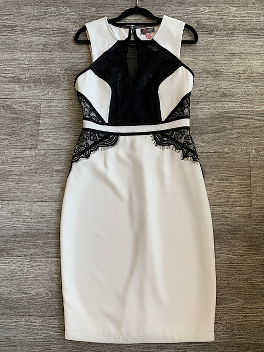 Lipsy White Midi Dress With Black Lace Detail UK12