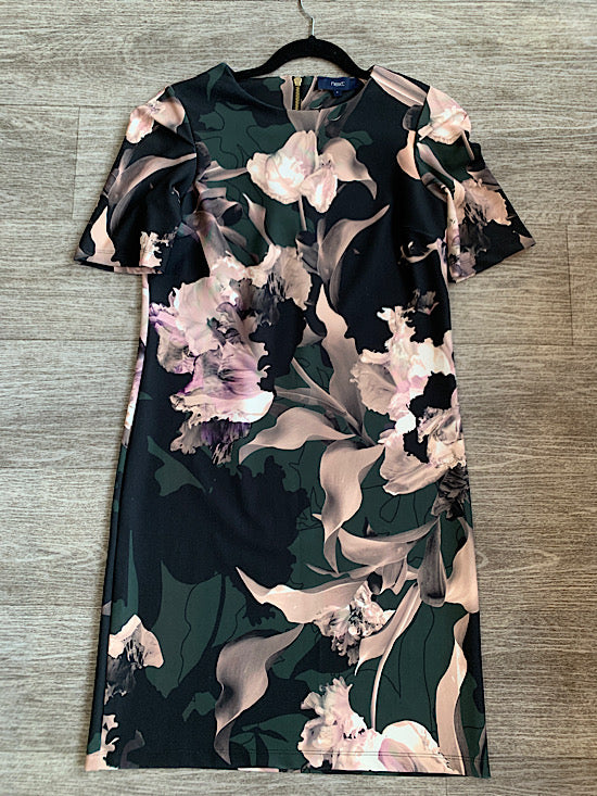 Next Green & Black Floral Print Dress UK6