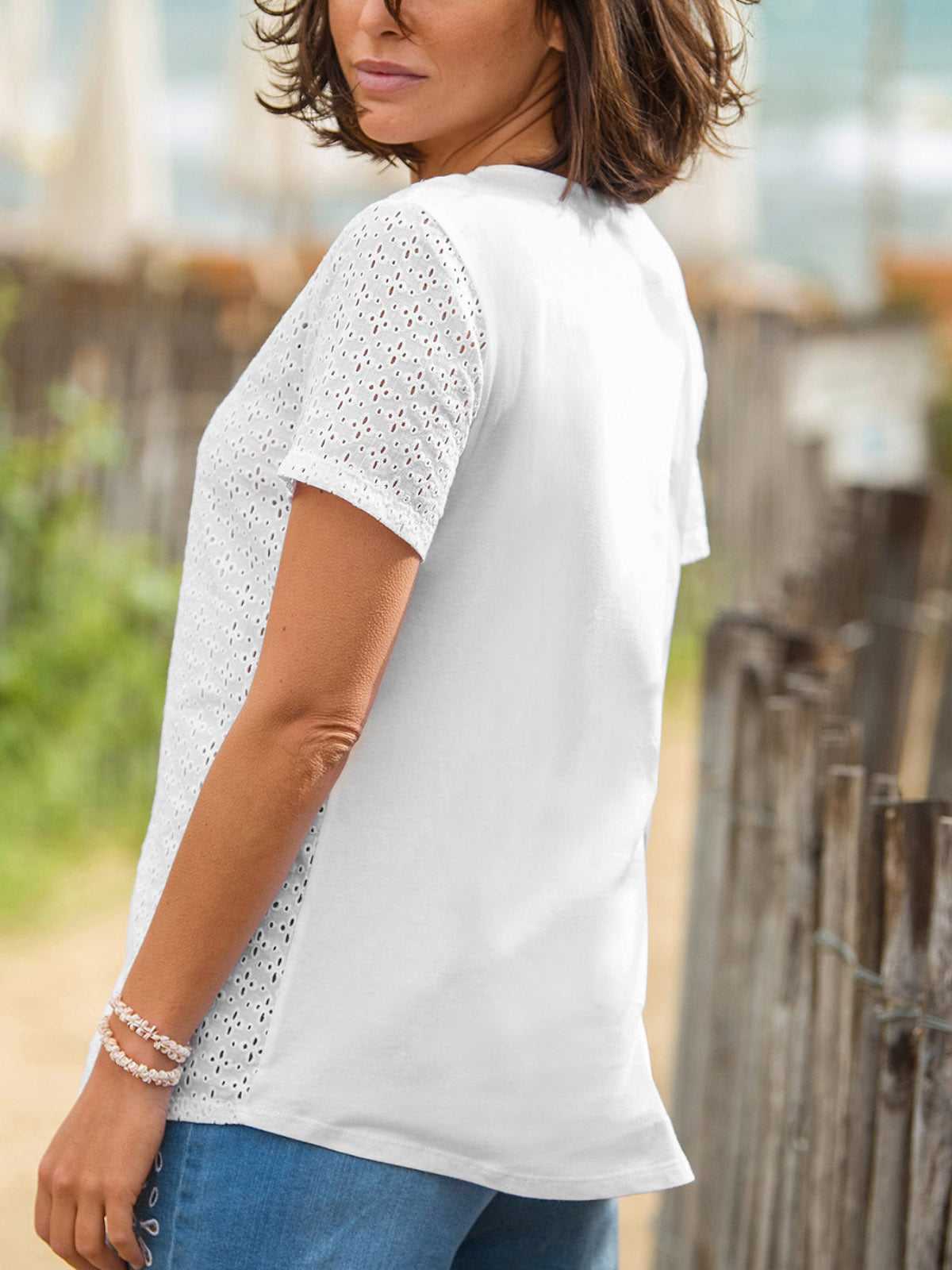Broderie Front White Top