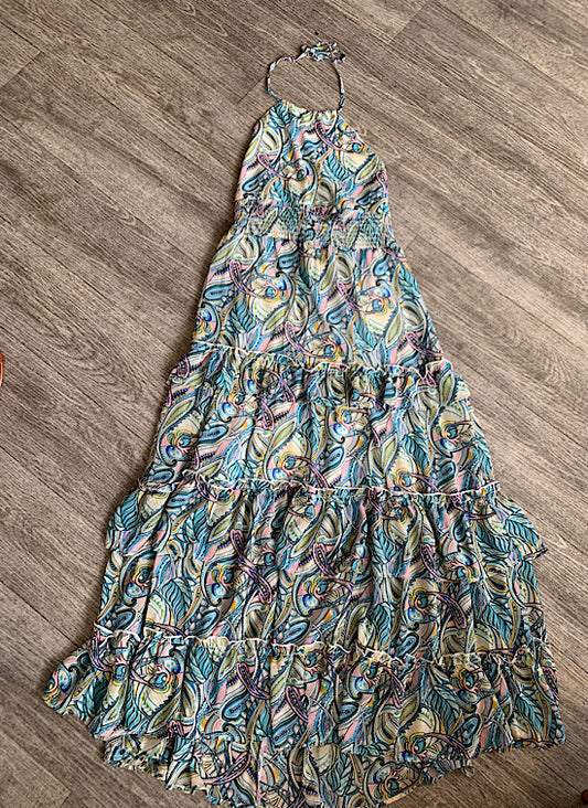 QED London Blue Frill Detail layered Maxi Dress UK8