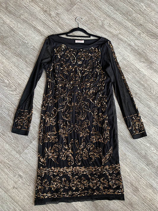 M & S Per Una Black and Gold Dress UK14 (Fits UK12)