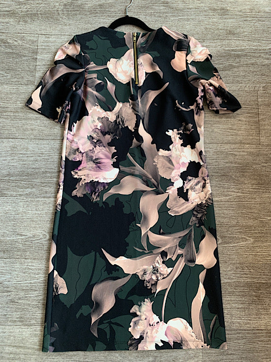 Next Green & Black Floral Print Dress UK6