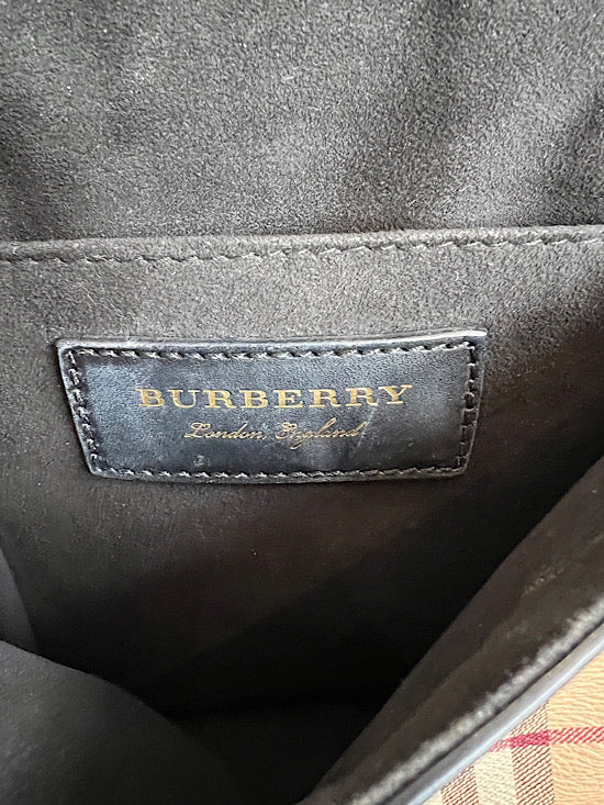 Burberry Haymarket Bridle Saddle Bag Dark Clove Brown