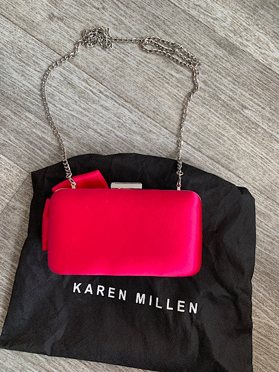 Karen Millen Hot Pink Clutch Bag With Detachable Silver Chain