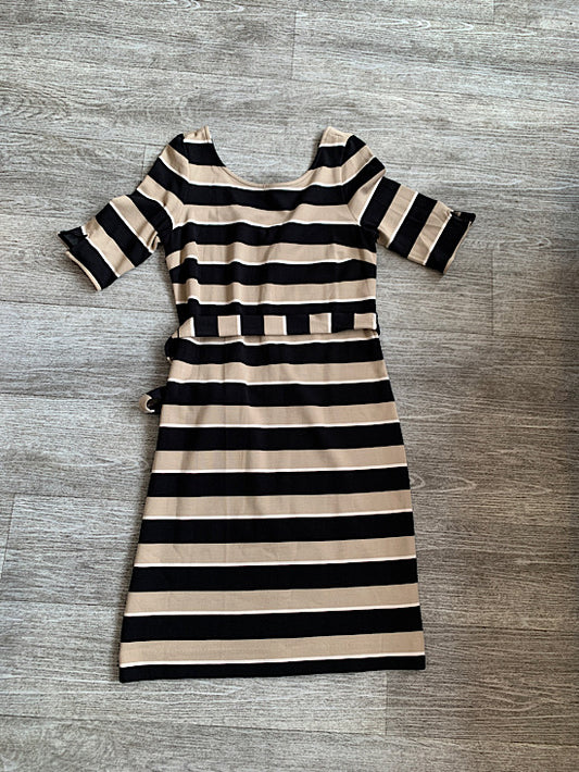 Banana Republic Beige, Black and White Stripe Dress Size Small