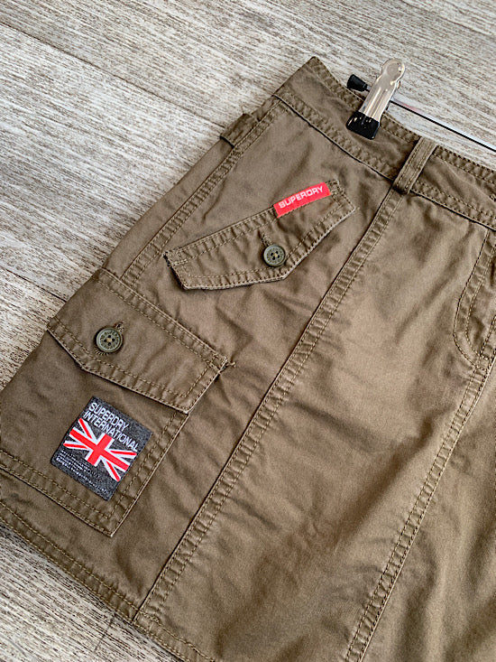 Superdry Khaki Military Style Mini Skirt UK XS