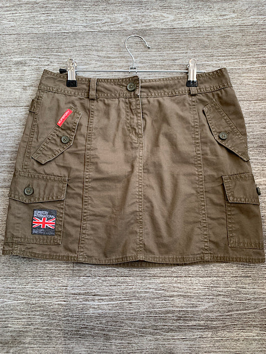 Superdry Khaki Military Style Mini Skirt UK XS