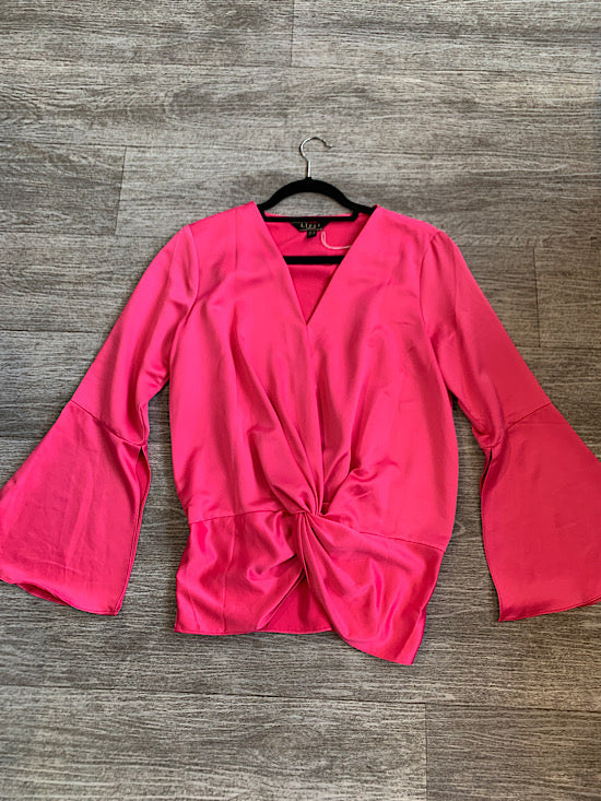 Lipsy Hot Pink Knot Detail Flared Sleeve Top UK14