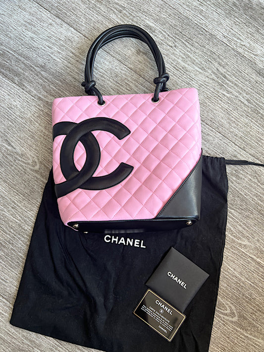 Chanel Cambon Ligne Pink & Black Quilted Tote Bag