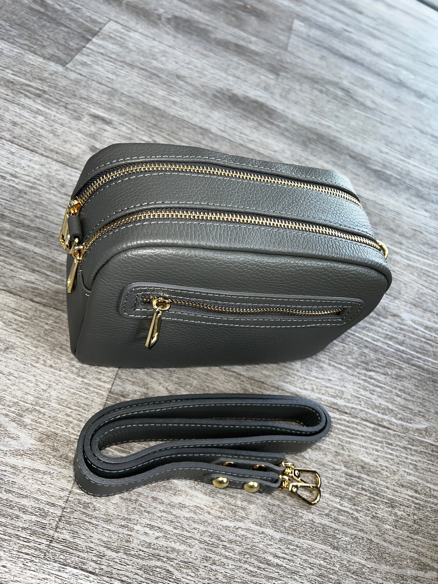 Large Leather Double Pocket Crossbody Bag